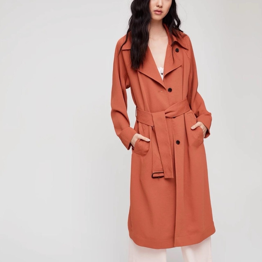 Aritzia Wilfred Women's XXS Pelat Trench Coat in Moroccan Spice Belted - NEW